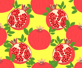 Modern stylish hand drawn summer background for textile with structure of repeating pomegranates. Vector seamless pattern.