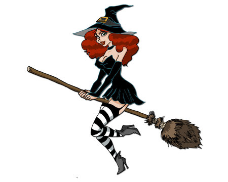 Flying red hair witch