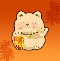 Lucky Shaka cat orange background