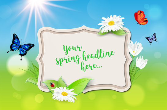 Decorative frame with spring background for your text