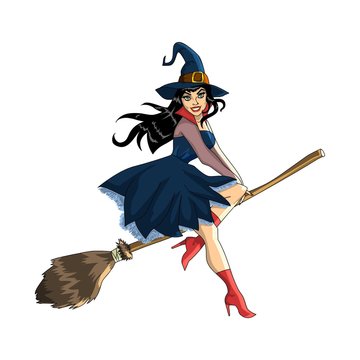 Halloween witch illustration flying isolated