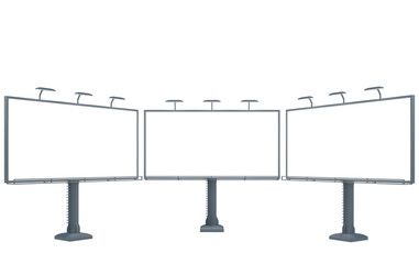 Obraz premium 3D rendering of three blank billboards (empty advertisements) isolated on white background