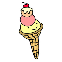 Ice cream cone illustration with cherry
