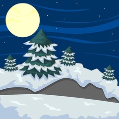Winter Snow background with trees illustration