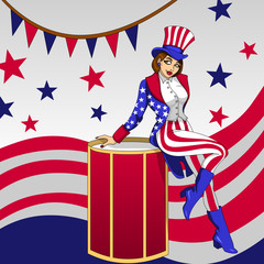 4th of July American Pin Up girl illustration