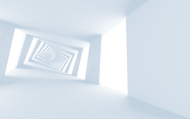 Abstract white twisted spiral corridor 3d