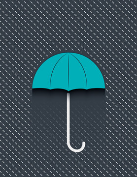 Umbrella with rain at night. Rain water drops and umbrella protect concept.
