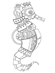 Steampunk style sea horse coloring book vector
