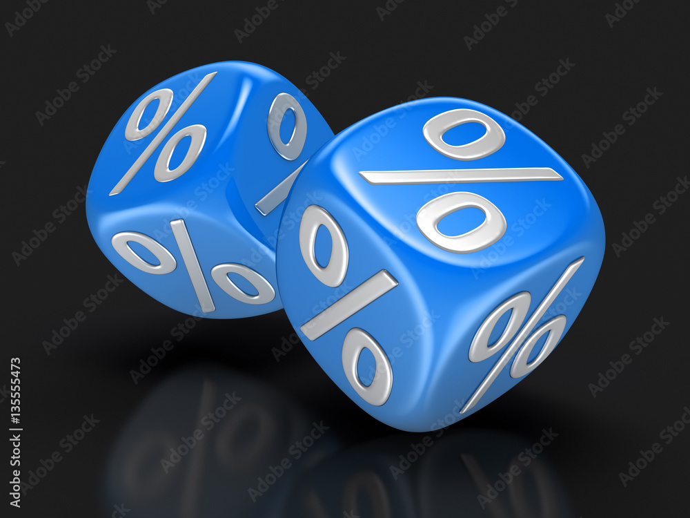 Poster dices with percent sign. image with clipping path