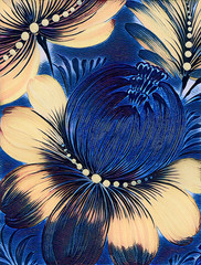 Beautiful colorful illustration  flower with leaves. Traditional Ukrainian painting.