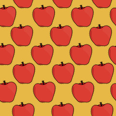 Seamless simple vector pattern with isolated red apples on yellow background