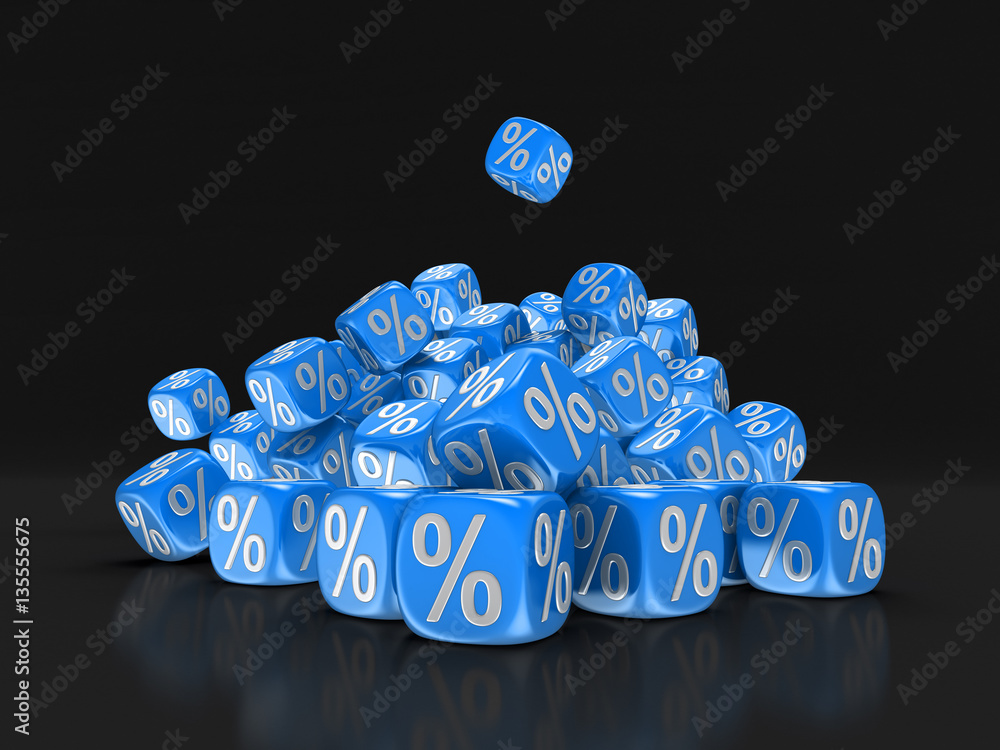 Poster dices with percent sign. image with clipping path