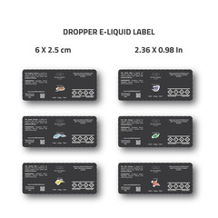 Dropper e-liquid label for branding identity of eliquid brand dark clean look