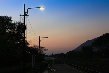 Street light against twilight background