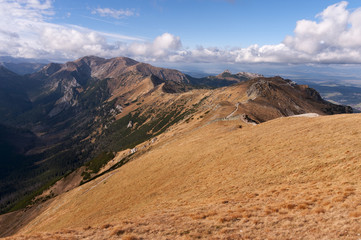 Amazing view of the mountain ridge under the clouds