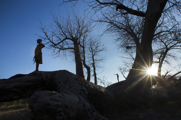 San Bushmen displaying their traditional skills and crafts at a Living Museum in the east of...
