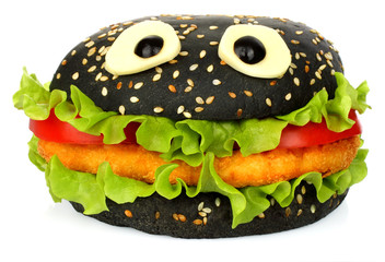 Big black funny hamburger whith cheese eyes