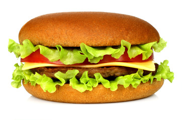 Big hamburger on white background