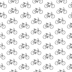 Seamless simple vector black and white background pattern with isolated bicycles
