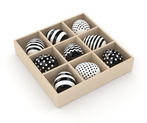 3d rendering of Easter eggs in wooden box
