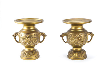 Thai brass vase on white blackground