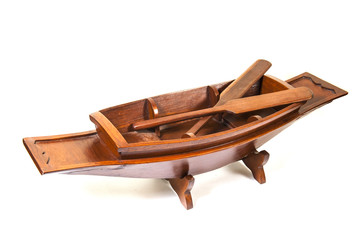 Thai wooden model boat on white background