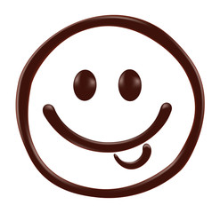 Chocolate smiley face on white background