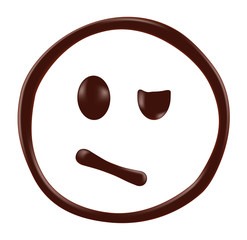 Chocolate smiley face on white background