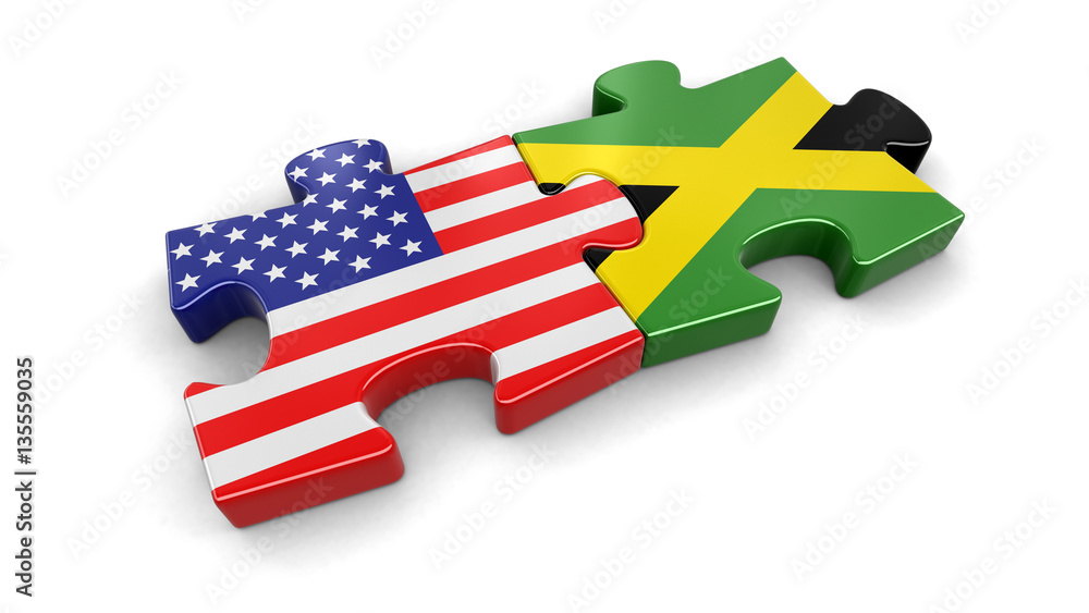Poster usa and jamaica puzzle from flags. image with clipping path