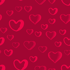 Valentines Day seamless pattern with red hearts sprayed for background, card or wrapper