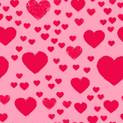 Valentines Day seamless pattern with red hearts sprayed for background, card or wrapper