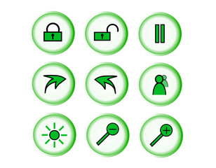 Icons with arrows, lock, brightness and pause