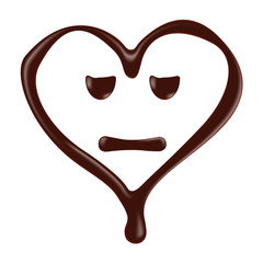 Chocolate heart shape smiley face on white background