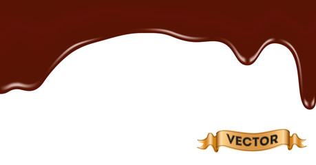 Melted chocolate dripping on white background