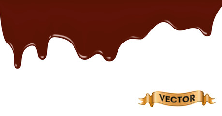 Melted chocolate dripping on white background