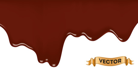 Melted chocolate dripping on white background
