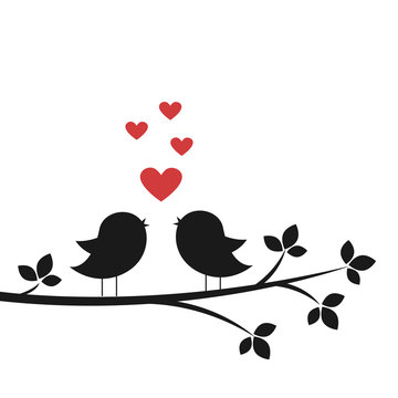 Silhouettes cute birds sing in Love