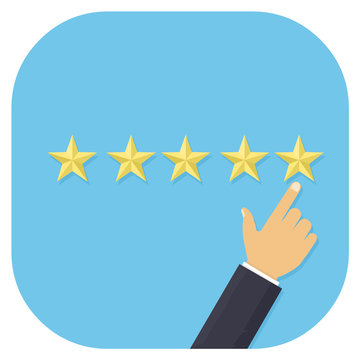 Finger Pointing Awarding high 5 star rating.

Vector illustration icon of a positive review for service or goods.