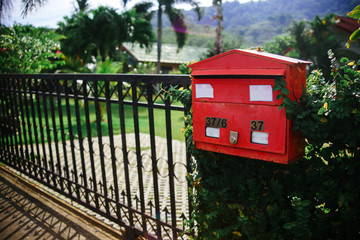 Red mailbox in the tropics