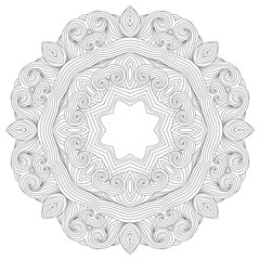 Outline Mandala for coloring book. Decorative round ornament. Anti-stress therapy pattern. Weave design element. Yoga logo, background for meditation poster.