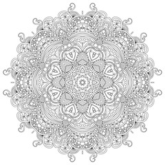 Outline Mandala for coloring book. Decorative round ornament. Anti-stress therapy pattern. Weave design element. Yoga logo, background for meditation poster.