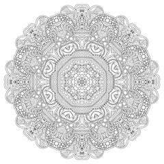 Outline Mandala for coloring book. Decorative round ornament. Anti-stress therapy pattern. Weave design element. Yoga logo, background for meditation poster.