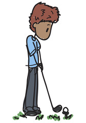 Doodle style cartoon golf player at his first strike