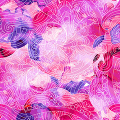 Watercolor nautilus shell, zen art seamless pattern