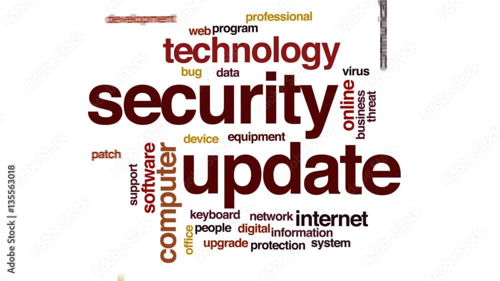 Aufkleber security update animated word cloud, text design animation.