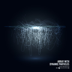 Array Vector With Splash Particles. Round Dots  And Lines. Digital Abstract Background  Glowing Halftone