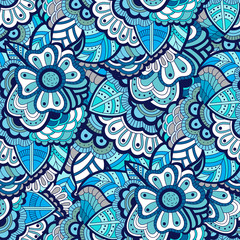 Ornate floral seamless texture, endless pattern with flowers. Hand drawn doodle flowers. Can be used for wallpaper, pattern fills, web page background, surface textures,