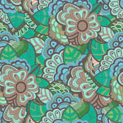 Ornate floral seamless texture, endless pattern with flowers. Hand drawn doodle flowers. Can be used for wallpaper, pattern fills, web page background, surface textures,