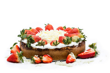 strawberry cake on white background
