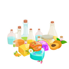 set of natural organic hand made soap with olives vector illustration, body beauty care concept, nature cosmetics aroma bar for herbal handmade spa products collection